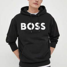 BOSS hanorac de bumbac ORANGE bărbați, culoarea negru, cu glugă, imprimeu 50487134