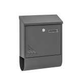 Cutie Poștală Exterior Leziter Homepost Gri, Cu Suport Ziare, Plăcuță Nume, &Icirc;ncuietoare, Tablă Oțel Zincat