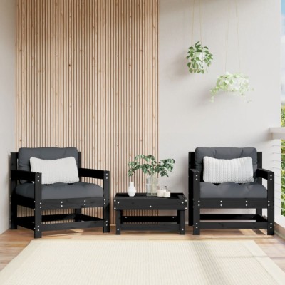 vidaXL Scaune de grădină, 2 buc., negru, lemn masiv pin 825496 foto