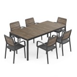 Set mobilier gradina Curver Porto Nova 200 cu 6+1 scaune Porto, nuc-grafit, 8 persoane, plastic, rezistent intemperii