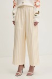 Never Fully Dressed pantaloni femei, culoarea galben, lat, high waist, NFDTR409
