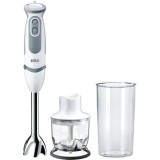Mixer vertical Braun MQ5220WH, 1000 W, Pahar gradat 0.6 l, Tocator 0.35 l, 21 trepte viteza, Alb/Gri