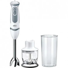 Mixer vertical Braun MQ5220WH, 1000 W, Pahar gradat 0.6 l, Tocator 0.35 l, 21 trepte viteza, Alb/Gri