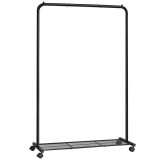 Suport mobil cu roti pentru haine, Artool, cu raft incaltaminte, otel, negru, max 40 kg, 90.5x40.5x158 cm, Leobert