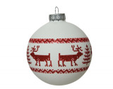Glob Bauble red reindeer, Decoris, &Oslash;8 cm, sticla, rosu/alb