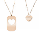 Aimer - Set coliere personalizate pentru cuplu cu dog tag si inima din argint 925 placat cu aur roz, Bijubox