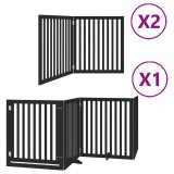 Cumpara ieftin Poarta caini pliabila cu usa 8 panouri negru 640 cm, lemn plop