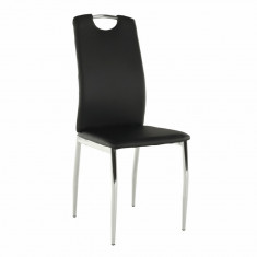 Scaun dining, piele ecologica neagra crom, ERVINA foto