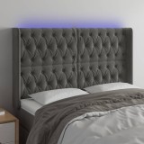 VidaXL Tăblie de pat cu LED, gri &icirc;nchis, 163x16x118/128 cm, catifea