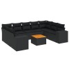Set canapele de gradina cu perne, 10 piese, negru, poliratan