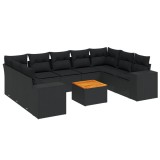 Cumpara ieftin Set canapele de gradina cu perne, 10 piese, negru, poliratan