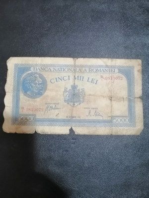 Bancnota CINCI MII LEI - 5.000 Lei - 28 Septembrie 1943 - uzata foto