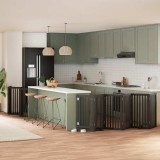 vidaXL Poartă c&acirc;ini pliabilă cu ușă 12 panouri negru 600 cm, lemn plop