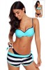 Costum de baie dama 3 piese: sutien, chilot, sort - Albastru/Negru, bretele reglabile, banda elastica. Marimi: S, XL