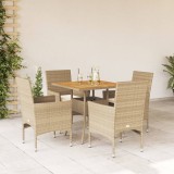 Cumpara ieftin Set mobilier grădină cu perne 5 piese bej poliratan/lemn acacia