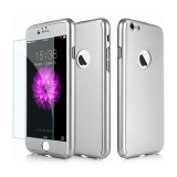 Husa iPhone 7 Full Cover 360 + Folie Sticla, Aisi, Argintiu, Plastic, Rezistenta Socuri si Zgarieturi, Carcasa Protectie