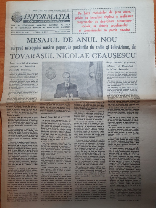 informatia bucurestiului 3 ianuarie 1989-mesajul lui ceausescu de anul nou