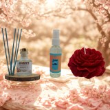Set Cadou , zPrimavara InfloreE te, , Lumanare Handmade, Odorizant Peach Blossom 50 ml Spray Peach Blossom 70 ml