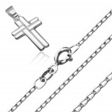 Colier, lanț lucios cu zale ovale și cruce &icirc;mpletită, argint 925