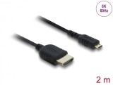 Cablu Coaxial High Speed HDMI la micro-D HDMI 8K60Hz/4K240Hz 2m Negru, Delock 81691