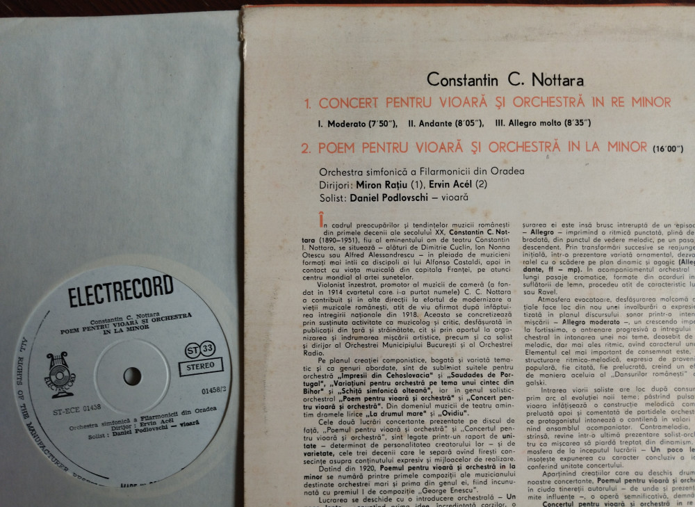 DISC LP:CONSTANTIN C.NOTTARA-CONCERT/POEM PT VIOARA&ORCHESTRA  COARDE/ST-ECE01458, VINIL | Okazii.ro
