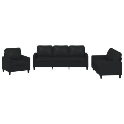 Set de canapele cu perne, 3 piese, negru, piele ecologica foto