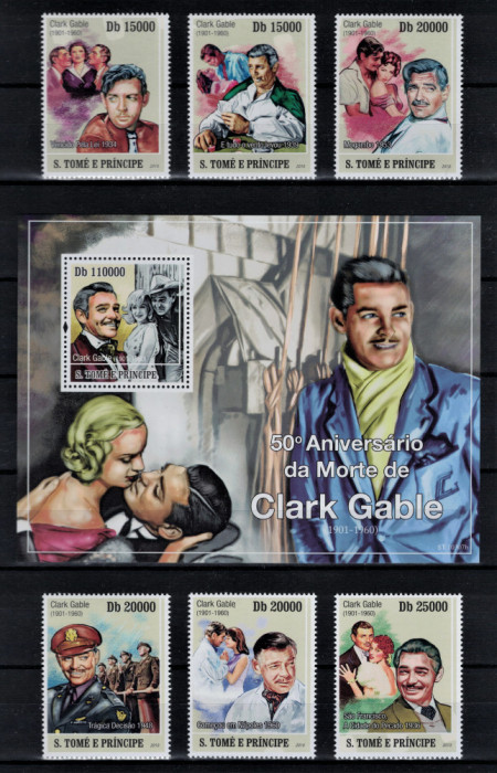 S. TOME E PRINCIPE 2010 - Actori celebri, Clark Gable/ serie completa+colita MNH