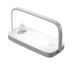 Lampa led cu incarcator wireless 3 in 1, Control tactil, pentru Android si iOS, Pentru birou, Noptiera, Optiune reglare luminozitate, 15w, alb