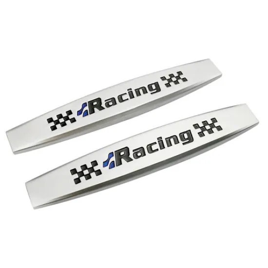 Set 2 x Embleme auto metalice, autoadezive, model &quot;RACING&quot;, finisaj Crom, dimensiune, 10 x 1,5 cm