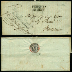 Italy 1838 Rare Stampless Cover + Content Vercelli Monsecco D.1078