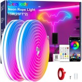 Cumpara ieftin Banda LED neon RGB Cozylady 12M (2 role x 6M) cu banda adeziva puternica si telecomanda, flexibila &ndash; Multicolor