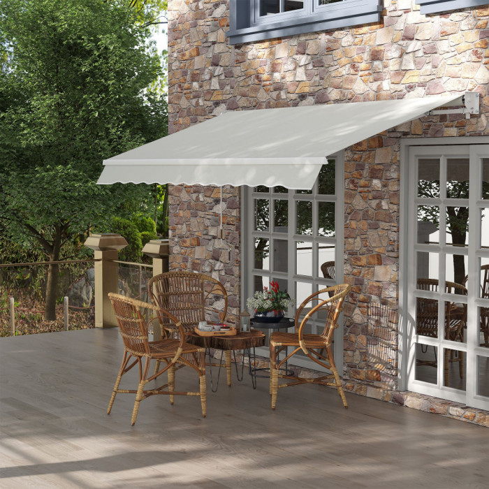 Outsunny Copertina pentru soare cu brate si actionare manuala, din aluminiu si poliester pentru exterior, 200x295 cm, alb crem