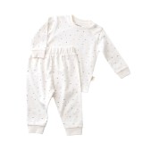 Cumpara ieftin Set bluzita cu maneca lunga si pantaloni lungi - bumbac organic 100% - Ecru cu buline, BabyCosy (Marime: 12-18 Luni)