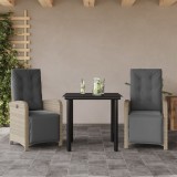 vidaXL Set bistro cu perne, 3 piese, gri deschis, poliratan