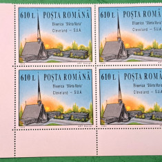 TIMBRE ROMANIA MNH LP1364/1994 Biserica Sf. Maria -Cleveland -BLOC DE 4 timbre