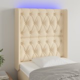 vidaXL Tăblie de pat cu LED, crem, 83x16x118/128 cm, textil