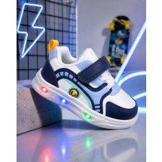 Pantofi sport cu luminite, Model Sporty Style, Piele ecologica, Baieti,