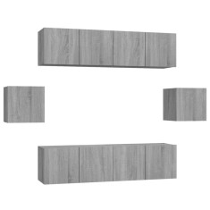 Set dulapuri TV, 6 piese, gri sonoma, lemn prelucrat