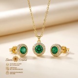 Set Smarald Delicat , cercei E i colier cu zirconia, placate cu aur 14K
