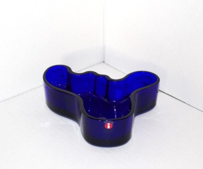 Bol sticlă royal cobalt blue, suflat manual - Fluid form - design Alvar Aalto, Iittala Finland foto