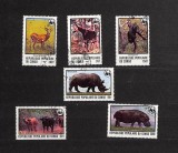 Congo &ndash; set 6 timbre WWF &ndash; faună africană (Cobe, Okapi, Chimpanzeu, Bivol, Rinocer, Hipopotam) &ndash; neuzate