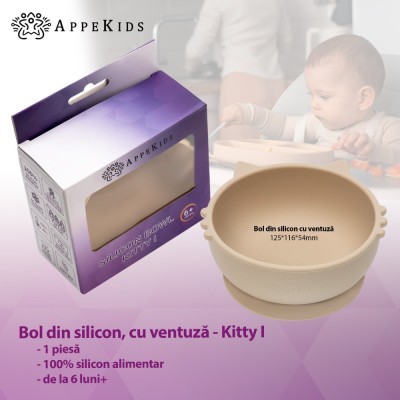 Bol din silicon, appekids, kitty i - bubble beige foto