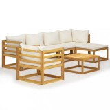 Set mobilier gradina cu perne, 7 piese, crem, lemn masiv acacia