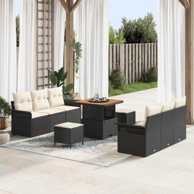vidaXL Set de canapele pentru grădină cu pernă 9 pcs Negru, Crem foto