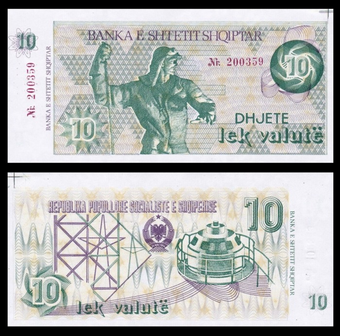ALBANIA █ bancnota █ 10 Lek Valute █ 1992 █ P-49a █ UNC █ necirculata