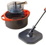 Set mop cu galeata, sistem separare apa curata si murdara, cap patrat microfibra, stoarcere automata, coada telescopica, gri inchis