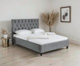 Pat Tapitat Miami 140x200 cm, cadru de pat din lemn cu somiera inclusa, Culoare Gri