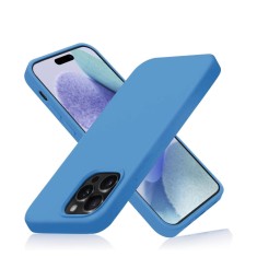 Husa silicon antisoc cu microfibra interior pentru Iphone 15 Pro Albastru