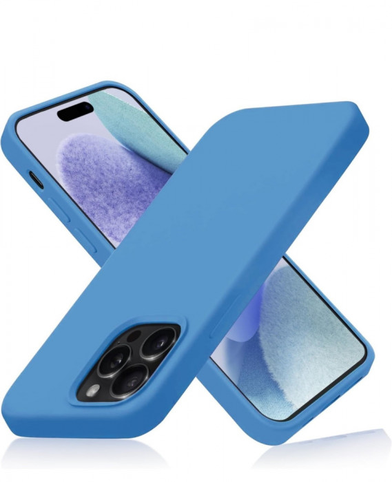 Husa silicon antisoc cu microfibra interior pentru Iphone 15 Pro Albastru