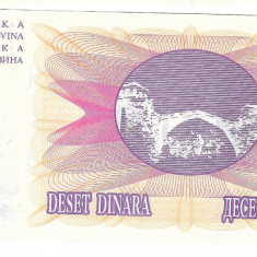 Bancnota 10 dinara 1992, UNC - Bosnia
